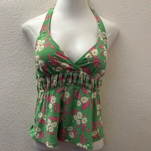 Liz Lange Green and Pink Beaded Maternity Halter Tankini M